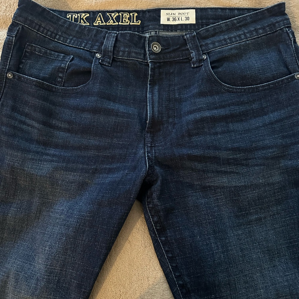 Men's  Blue Jeans sz 36x30 L slim boot/Sams/ TK AXEL
Worn 1x
Leg w=19in around